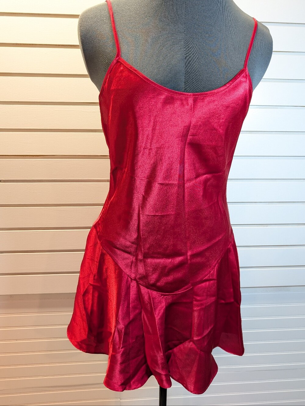 Victoria's Secret Collection Vintage 90s Red Satin Chemise/Slip Ruffle Medium